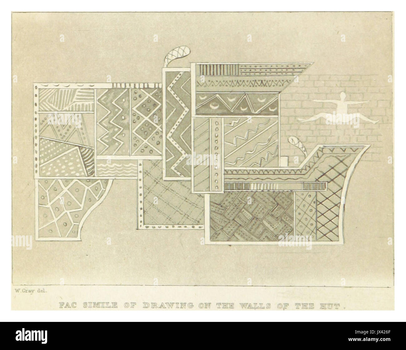 GRAY(1825) p030 (Guinea) TALABUUCHIA, BOCCA DI RIO NUNEZ, nativo dei motivi decorativi su una parete di una capanna Foto Stock