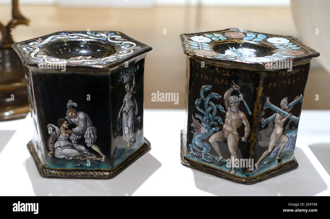 Cantine di sale con episodi della vita di Ercole e con scene allegoriche, vista 2, artista sconosciuto, Francia, c 1550, smalti su rame Fogg Art Museum, Harvard University DSC01040 Foto Stock