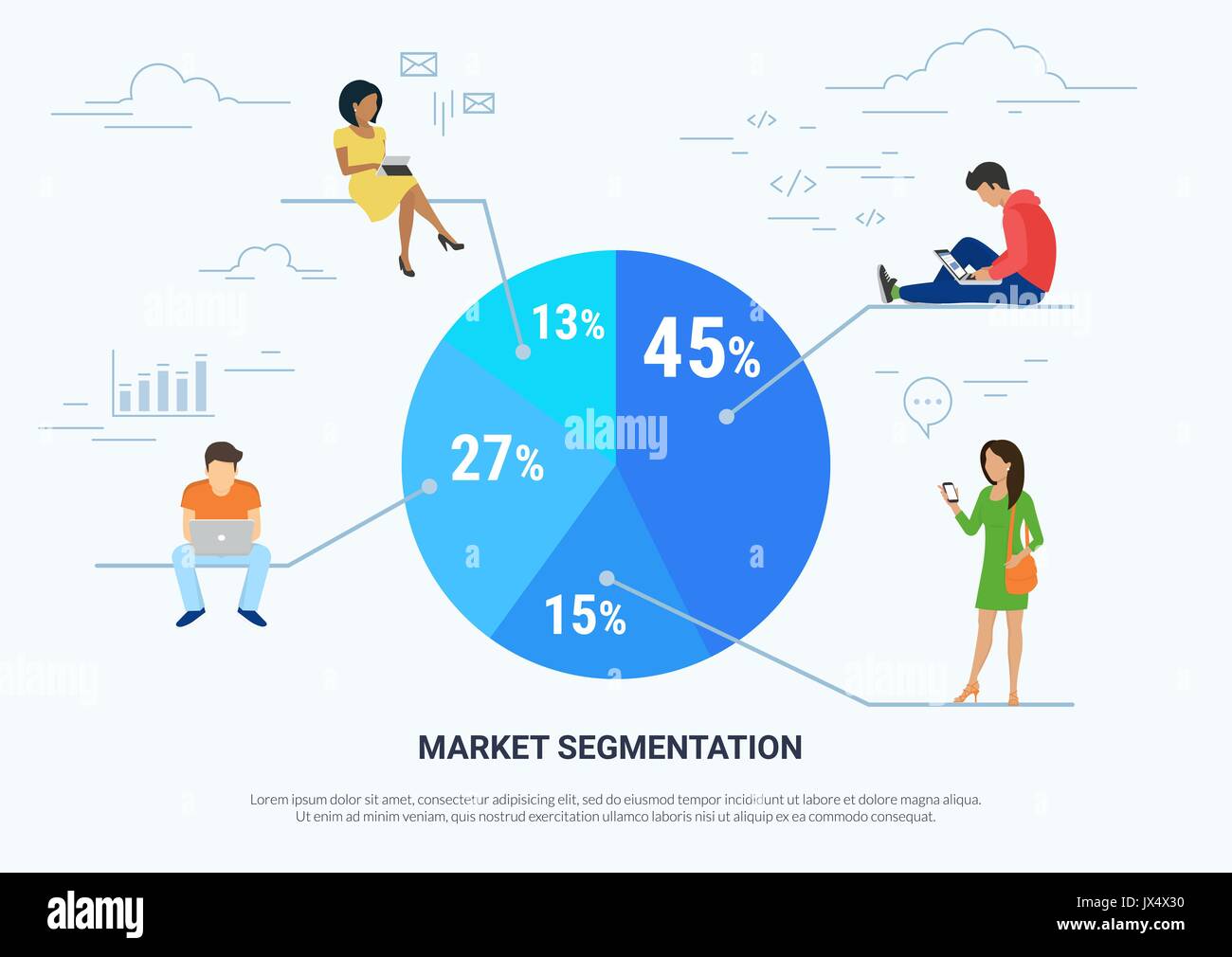 Segmentazione del mercato ed infografico concetto illustrazione Illustrazione Vettoriale