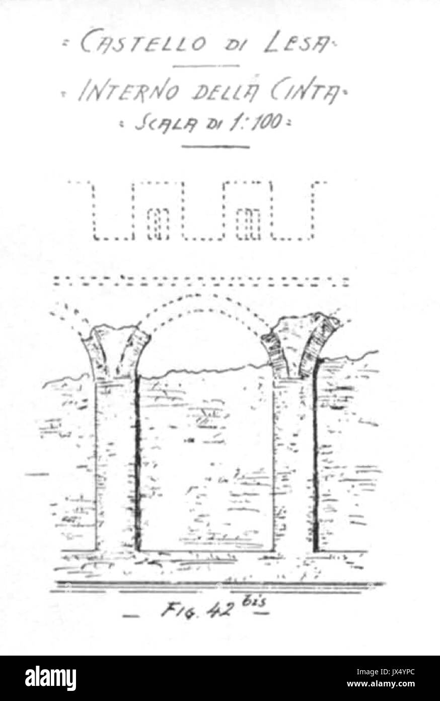 Fig 42bis, castello di lesa, interno della cinta, p154, dis nigra, ott 1936, nigra il novarese Foto Stock