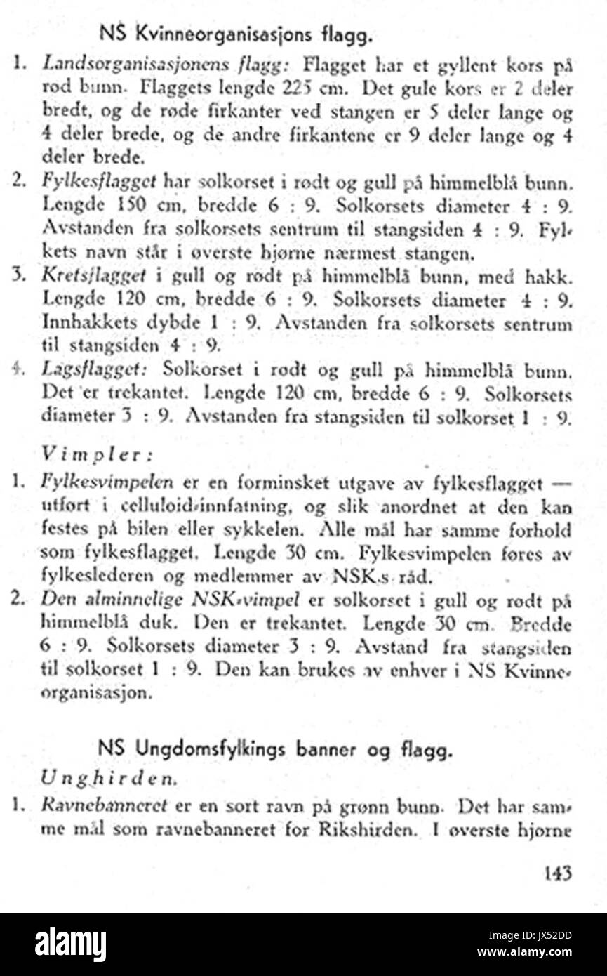 Nasjonal Samling NS Aarbok 1944 s143 (NSK NSUF flagg) Foto Stock