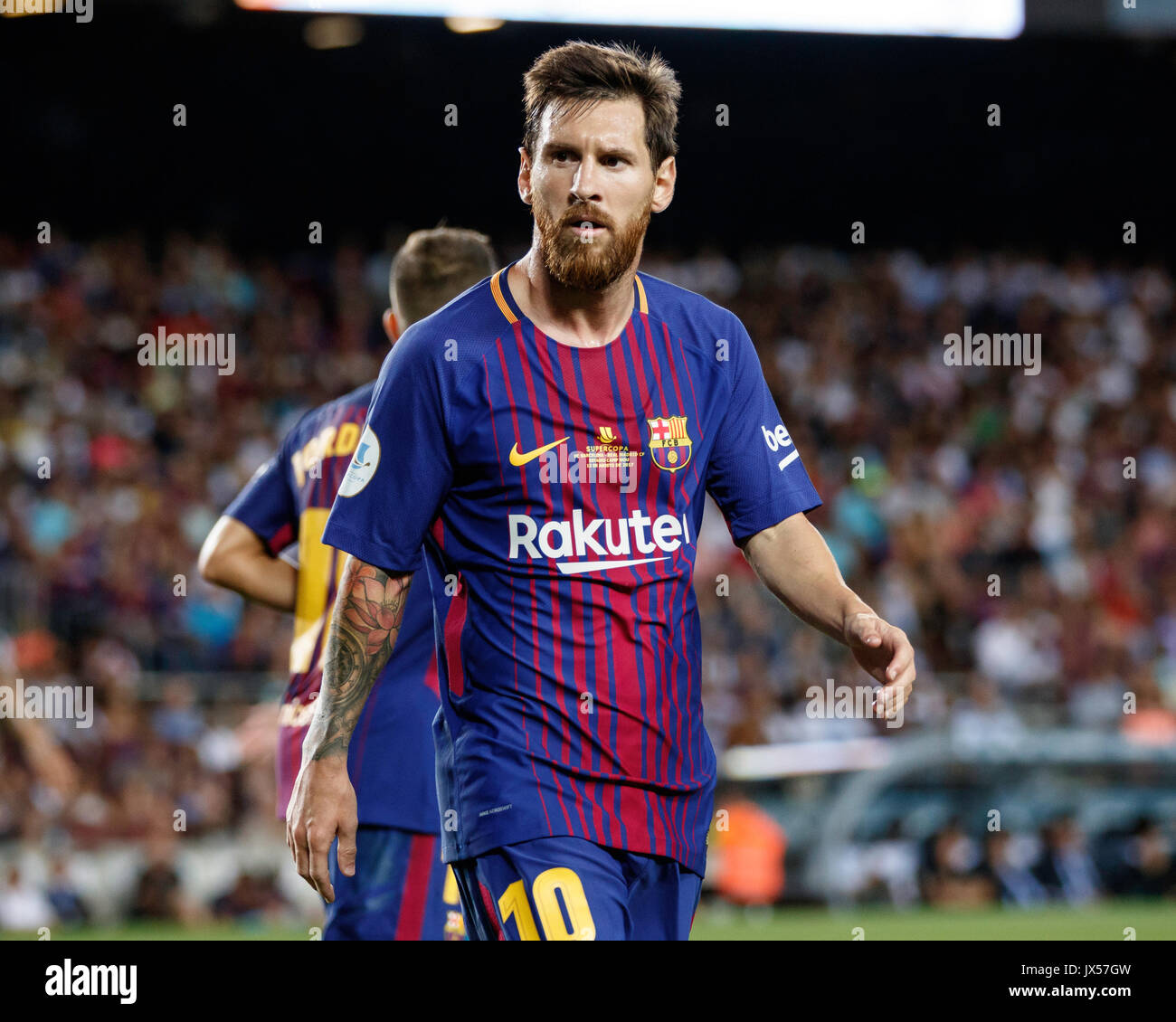 Stadio Camp Nou, Barcellona, Spagna. 13 Agosto, 2017. Super Coppa di Spagna tra FC Barcelona e Real Madrid. Leo Messi Credito: David Ramírez/Alamy Live News Foto Stock