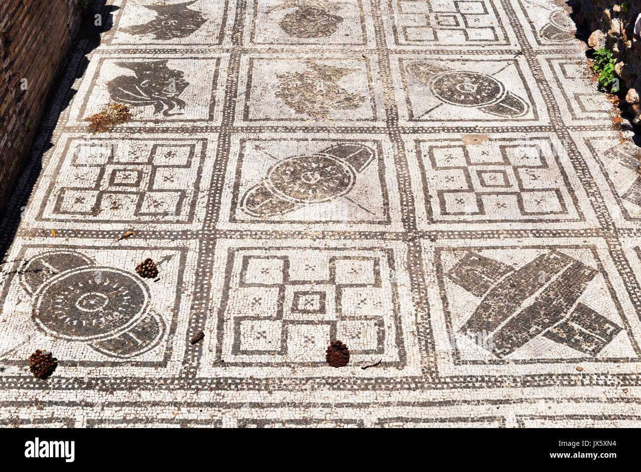 Scavi romani di Ostia Antica: dettaglio del mosaico della provincia Foto Stock