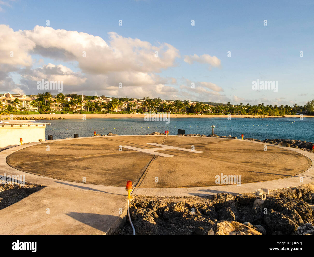 Eliporto, eliporto nel porto di Saint Charles, Barbados, Isole dei Caraibi Foto Stock