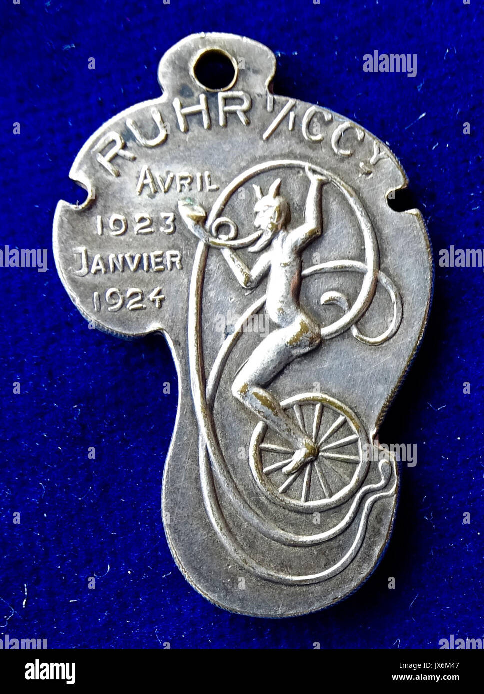 Occupazione della Ruhr, arte francese Medal 1924 da Michel retromarcia Foto Stock