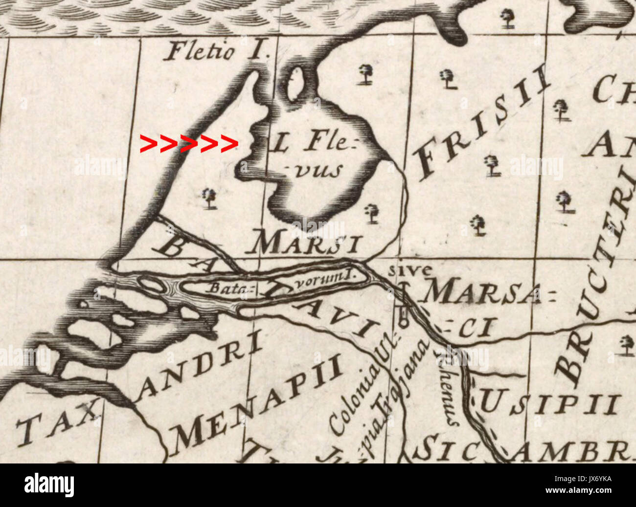 1700 Nuova mappa antica Germania FLEVVM Foto Stock