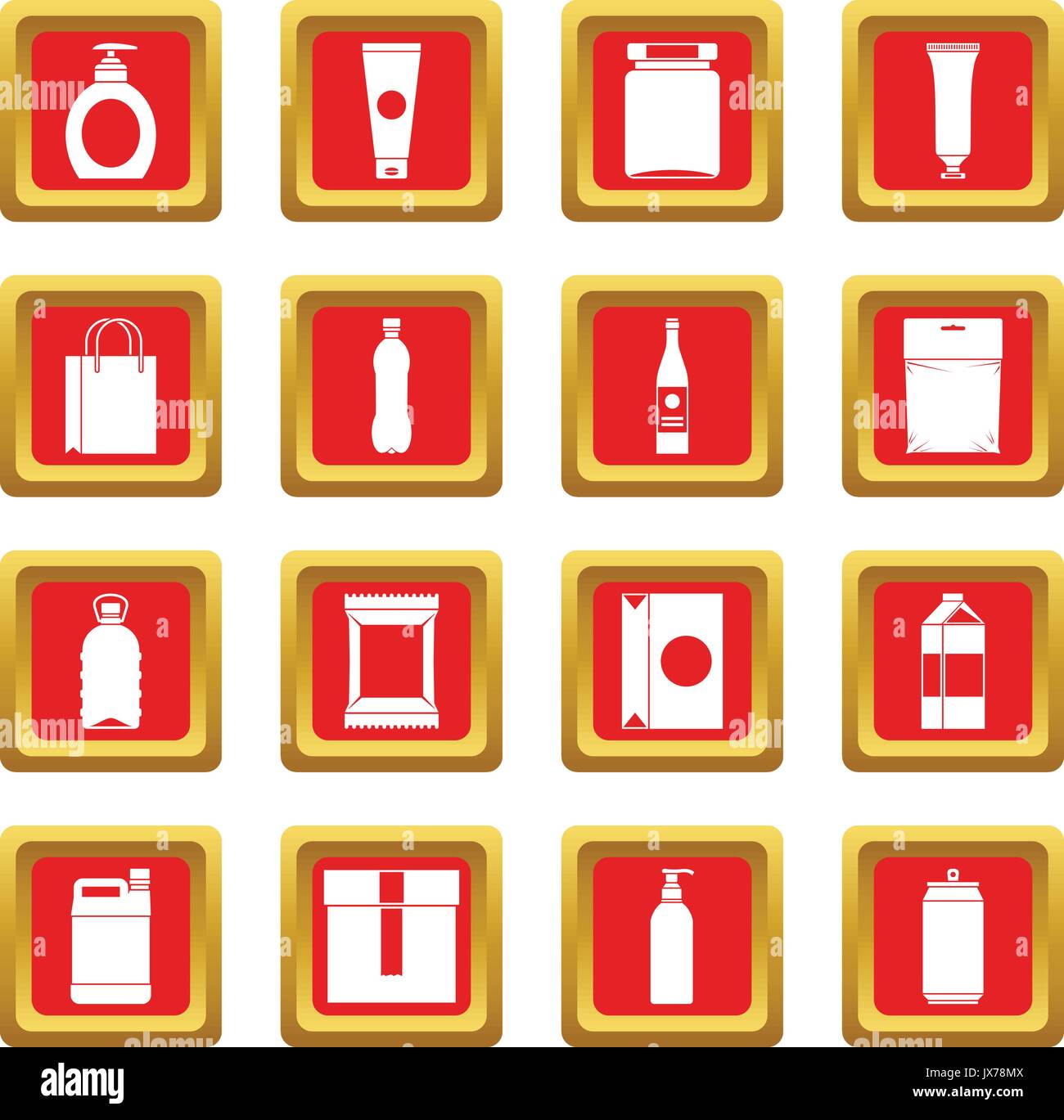 Gli elementi di confezionamento set di icone di colore rosso Illustrazione Vettoriale Gli elementi di confezionamento set di icone di colore rosso Illustrazione Vettoriale