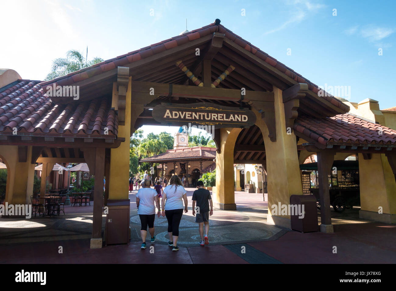 Ingresso adventureland nel Parco a Tema del Regno Magico, Walt Disney World, a Orlando, Florida. Foto Stock