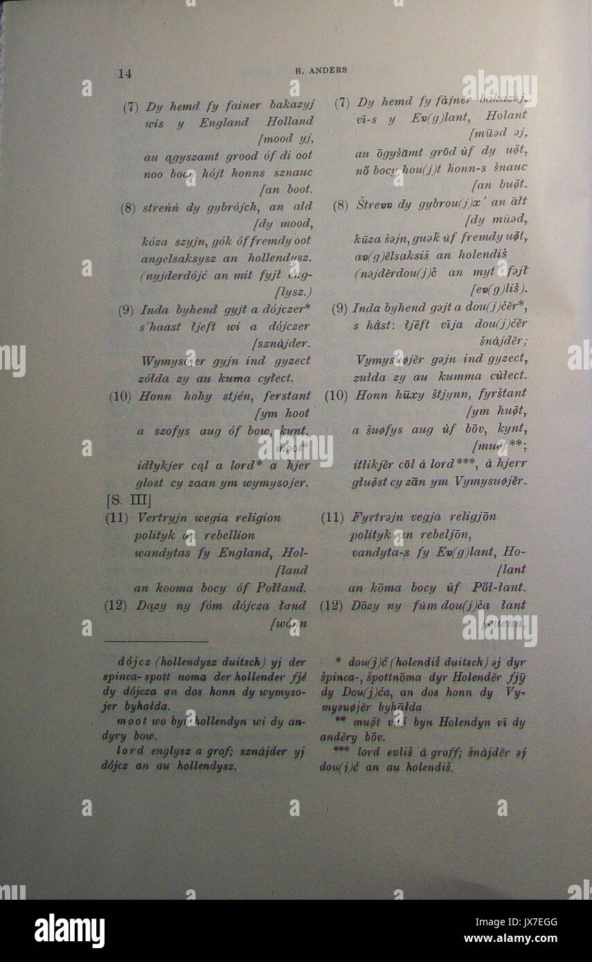Heinrich Anders Gedichte von Florian Biesik in der Mundart von Wilamowice strona 14 Foto Stock