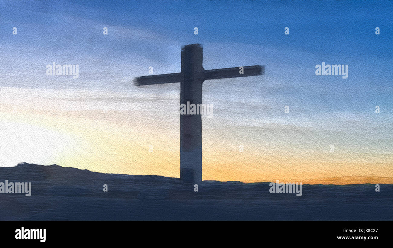 Santa Croce al tramonto sulla carta acquerello Foto Stock