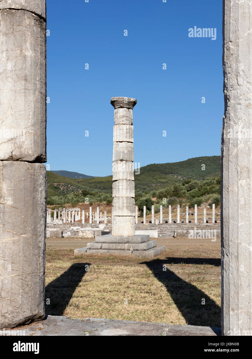 Vista attraverso lo stadio a Antica Messini, PELOPONNESO Foto Stock
