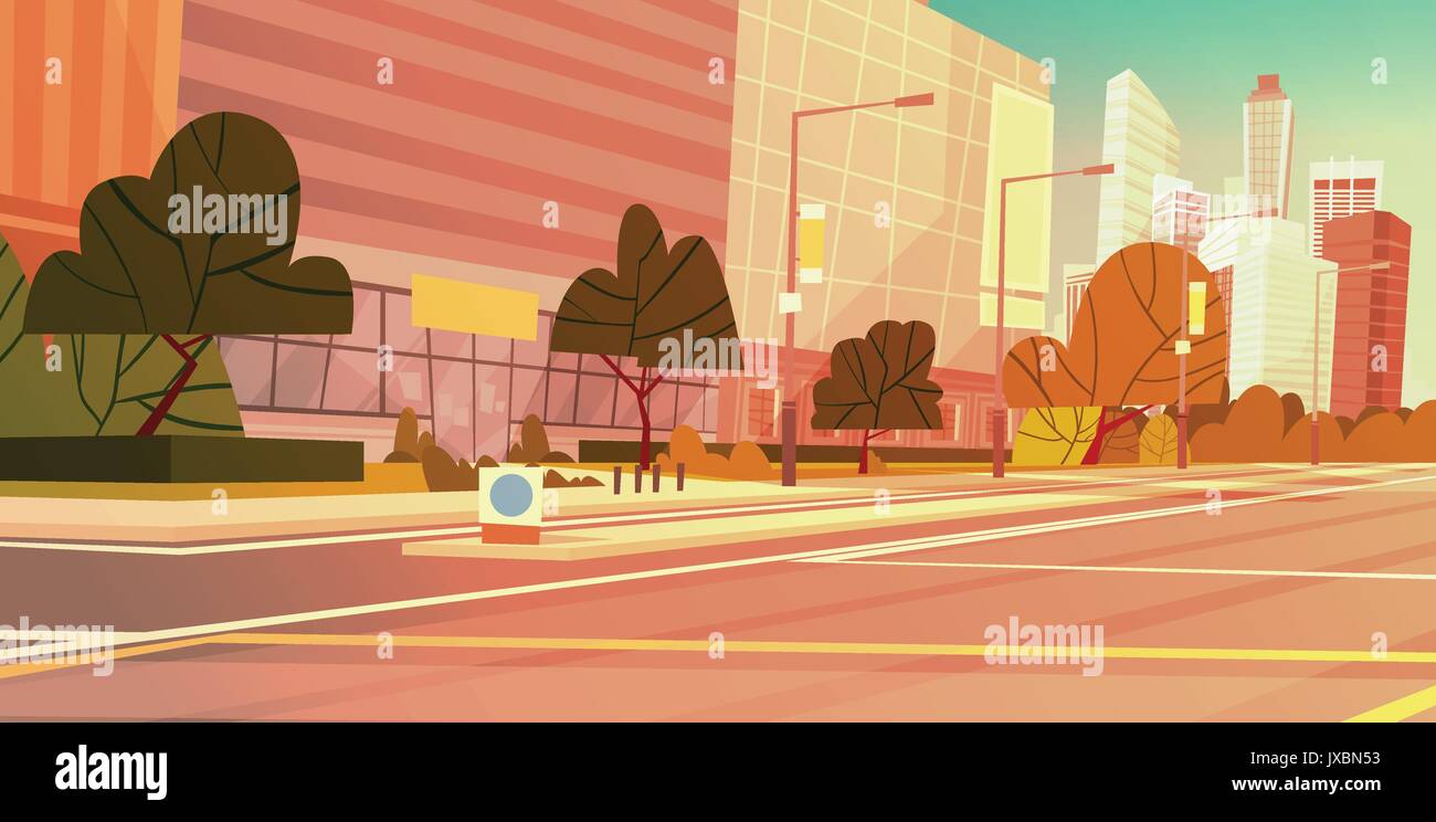 Strada di città edifici grattacielo Visualizza paesaggio urbano moderno centro vuoto Illustrazione Vettoriale