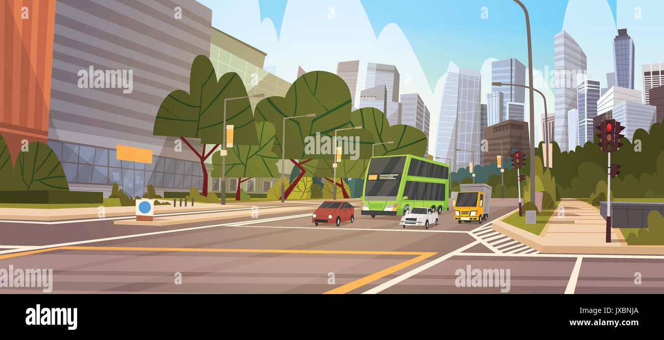 Strada di città grattacielo edifici vista stradale moderno Cityscape Singapore Downtown Illustrazione Vettoriale