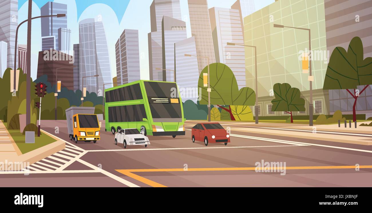 Strada di città grattacielo edifici vista stradale moderno Cityscape Singapore Downtown Illustrazione Vettoriale