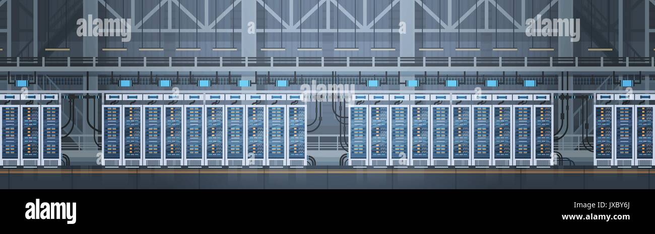 Data Center Hosting sala computer server del database delle informazioni di tecnologia di sincronizzazione Illustrazione Vettoriale