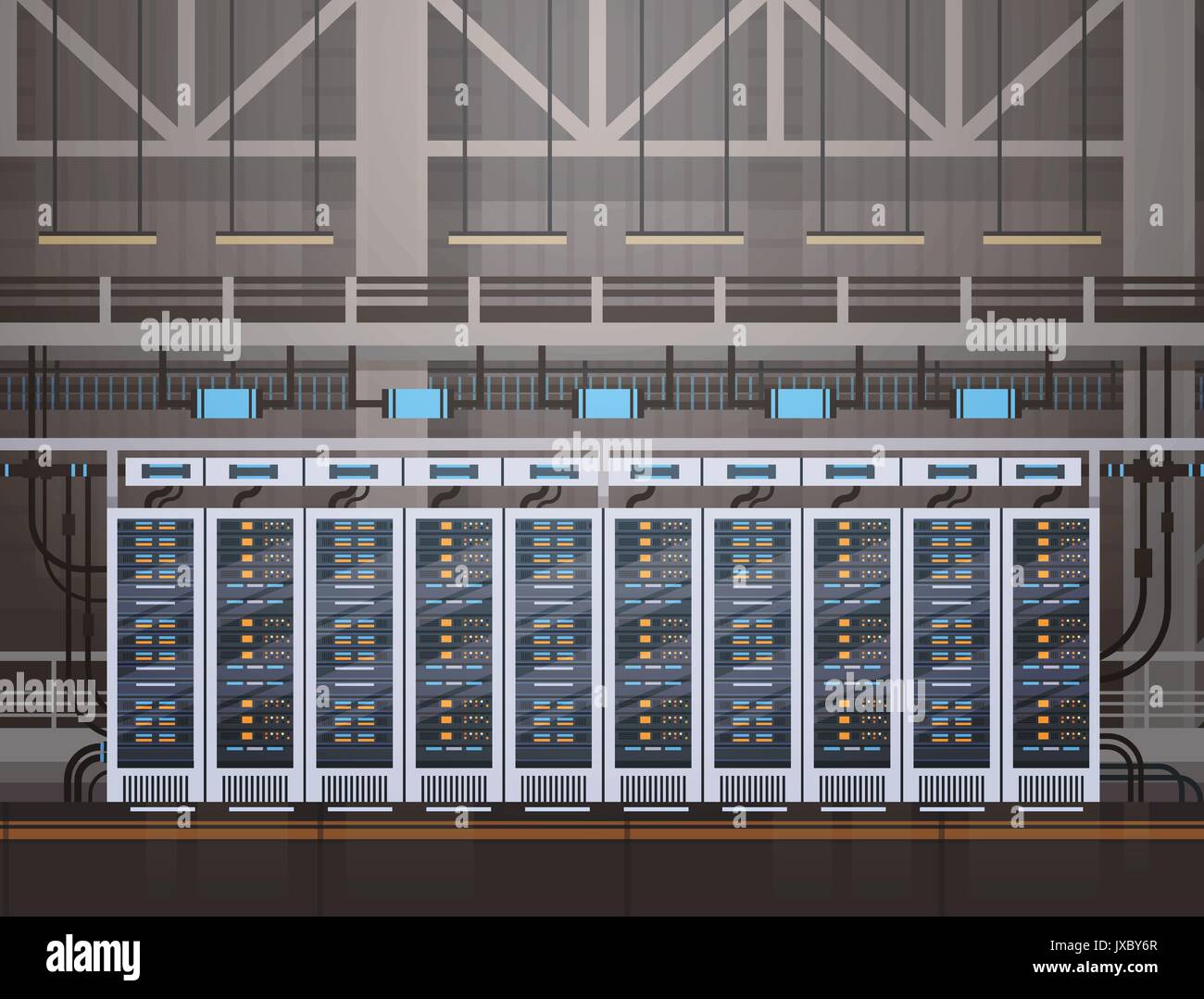 Data Center Hosting sala computer server del database delle informazioni di tecnologia di sincronizzazione Illustrazione Vettoriale