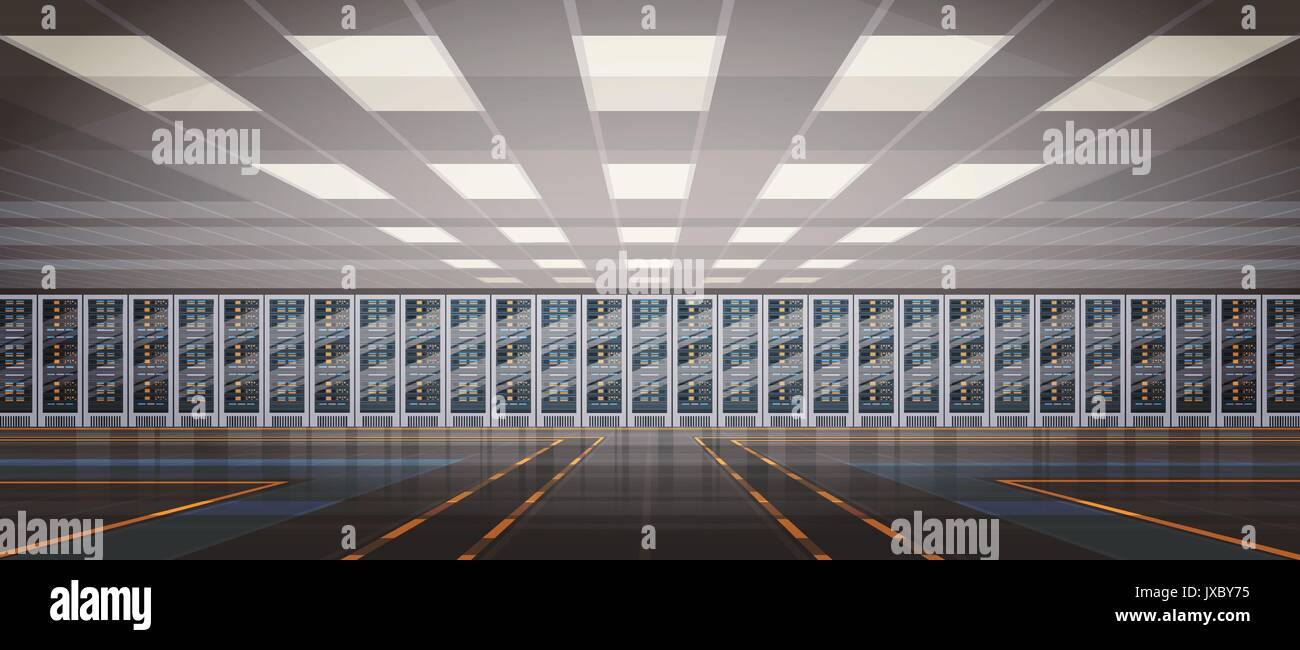 Data Center Hosting sala computer server del database delle informazioni di tecnologia di sincronizzazione Illustrazione Vettoriale