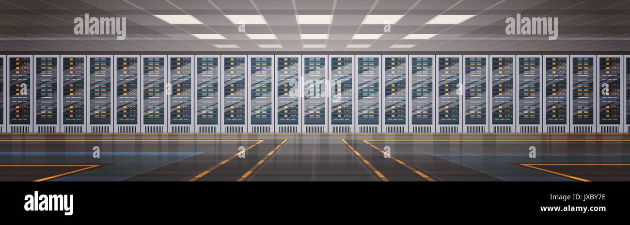 Data Center Hosting sala computer server del database delle informazioni di tecnologia di sincronizzazione Illustrazione Vettoriale