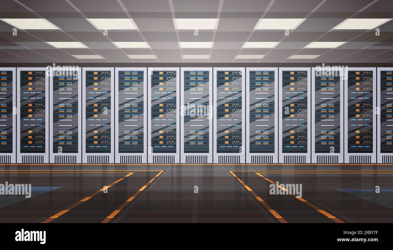 Data Center Hosting sala computer server del database delle informazioni di tecnologia di sincronizzazione Illustrazione Vettoriale