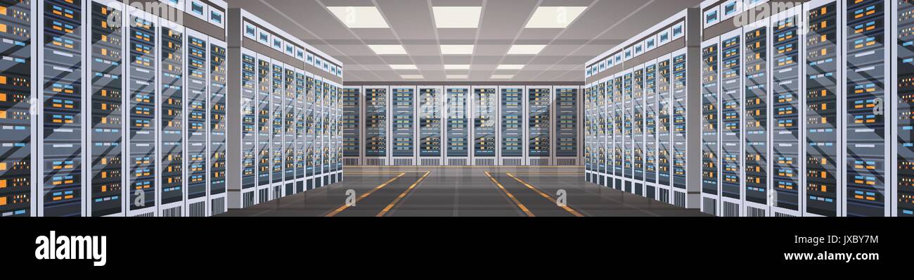 Data Center Hosting sala computer server del database delle informazioni di tecnologia di sincronizzazione Illustrazione Vettoriale