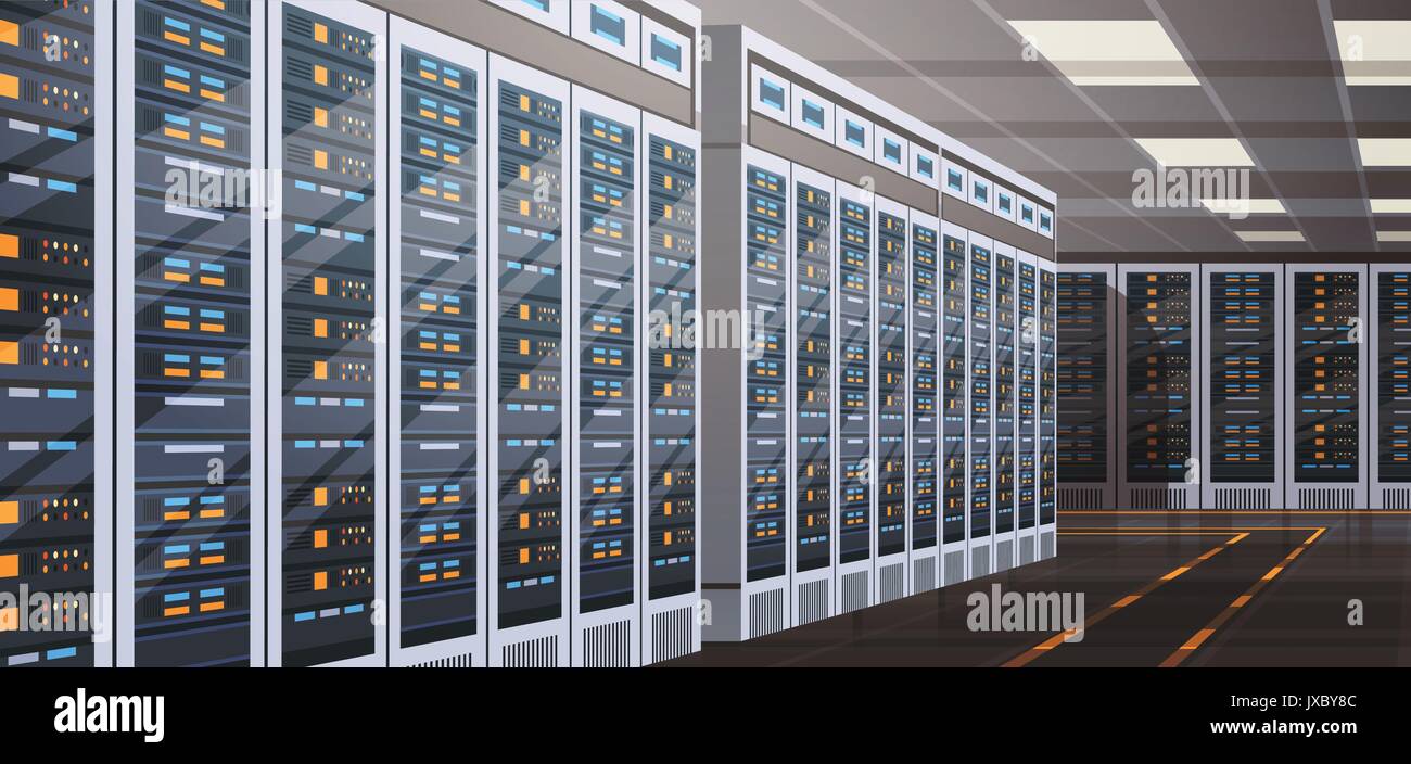 Data Center Hosting sala computer server del database delle informazioni di tecnologia di sincronizzazione Illustrazione Vettoriale