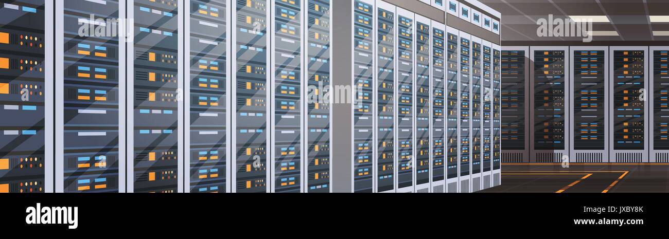 Data Center Hosting sala computer server del database delle informazioni di tecnologia di sincronizzazione Illustrazione Vettoriale