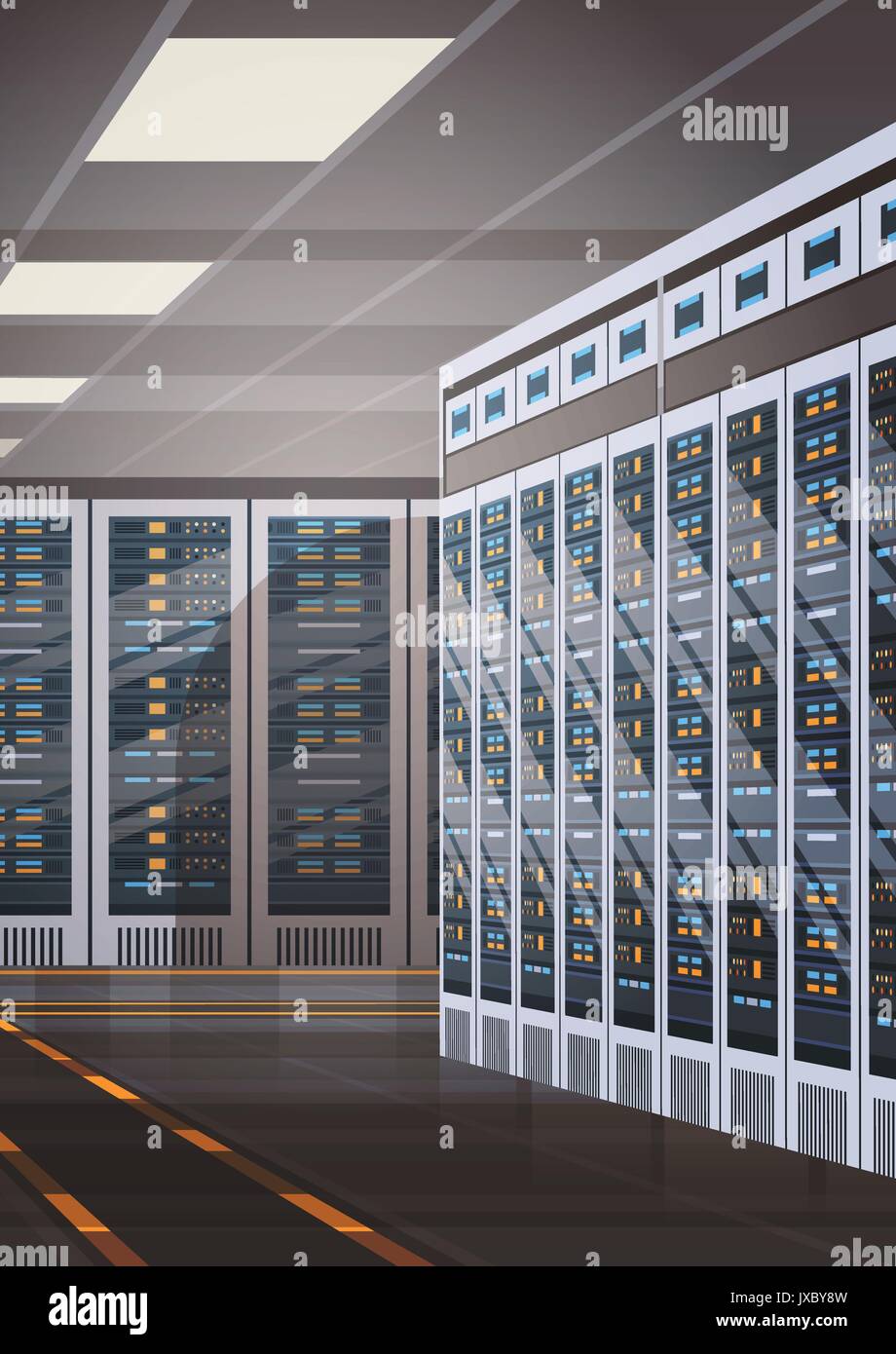 Data Center Hosting sala computer server del database delle informazioni di tecnologia di sincronizzazione Illustrazione Vettoriale
