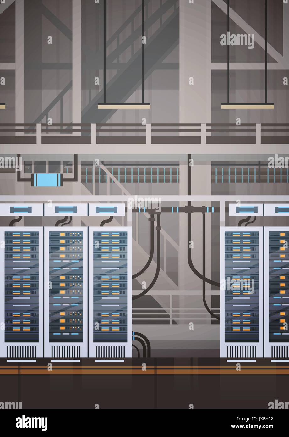 Data Center Hosting sala computer server del database delle informazioni di tecnologia di sincronizzazione Illustrazione Vettoriale