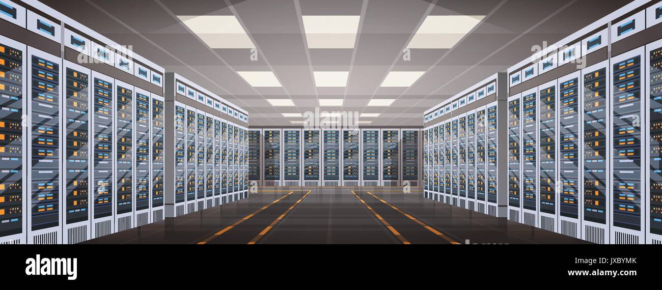 Data Center Hosting sala computer server del database delle informazioni di tecnologia di sincronizzazione Illustrazione Vettoriale