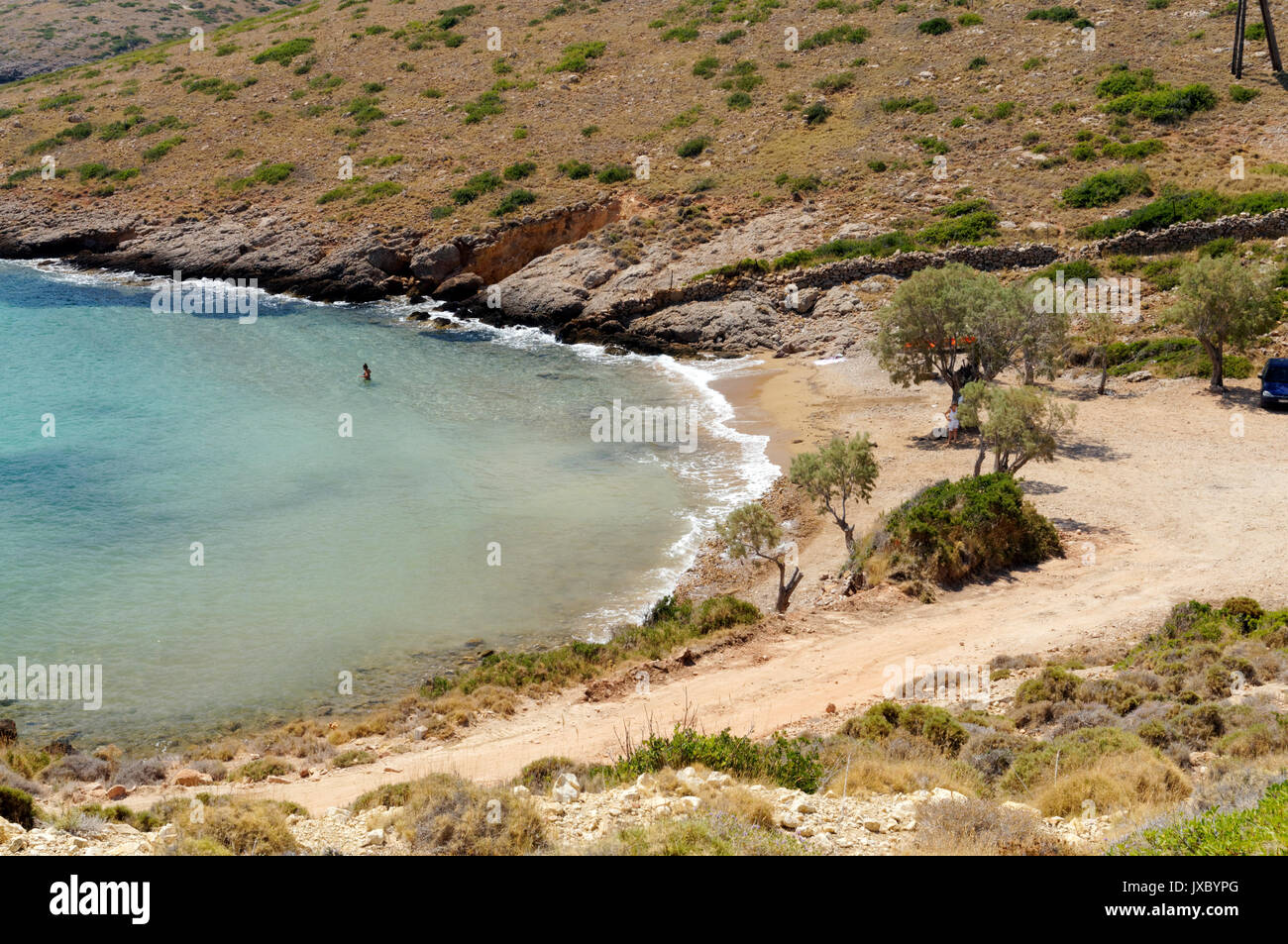 Aghia Kioura o One Tree Bay, LEROS, DODECANNESO, isole della Grecia. Foto Stock