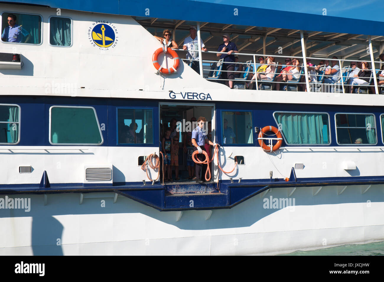 Il lago di Garda, Italia, ferry boat a Bardolino Foto Stock