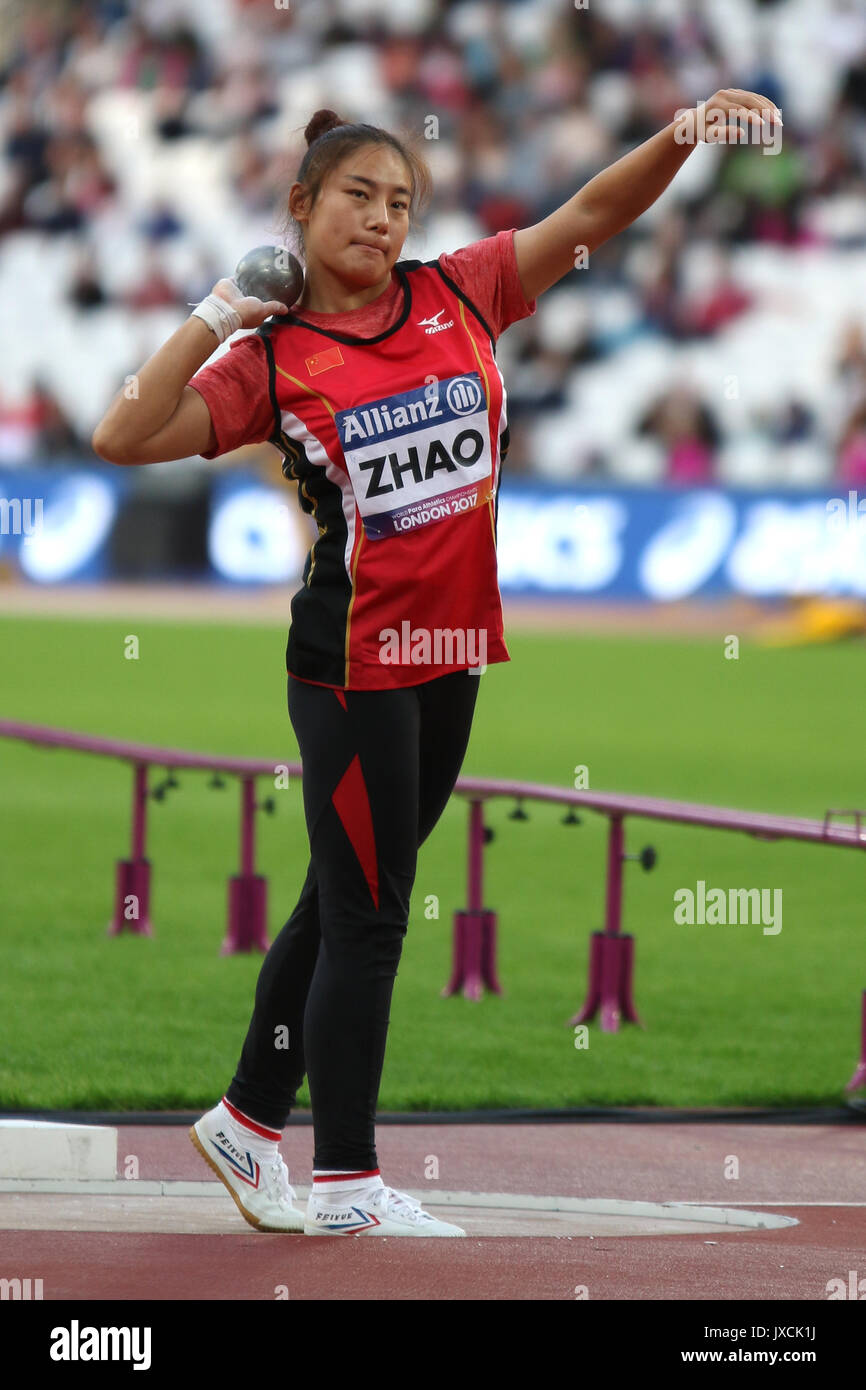 ZHAO Yuping della Cina in campo femminile colpo messo F12 finale al mondo Para Championships di Londra 2017 Foto Stock