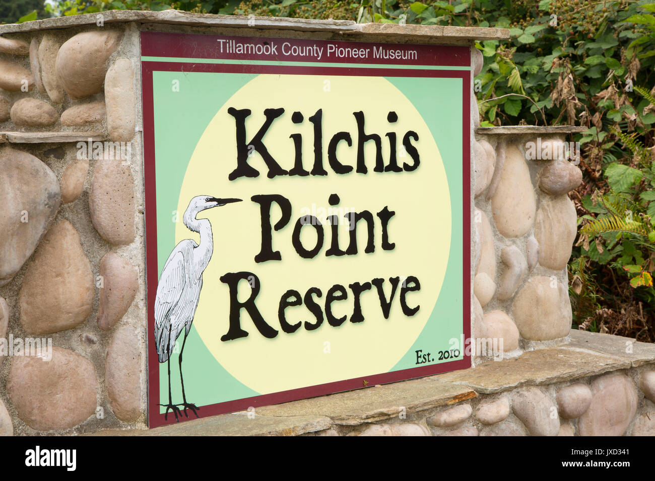 Ingresso segno, Kilchis Point Reserve, Bay City, Oregon Foto Stock