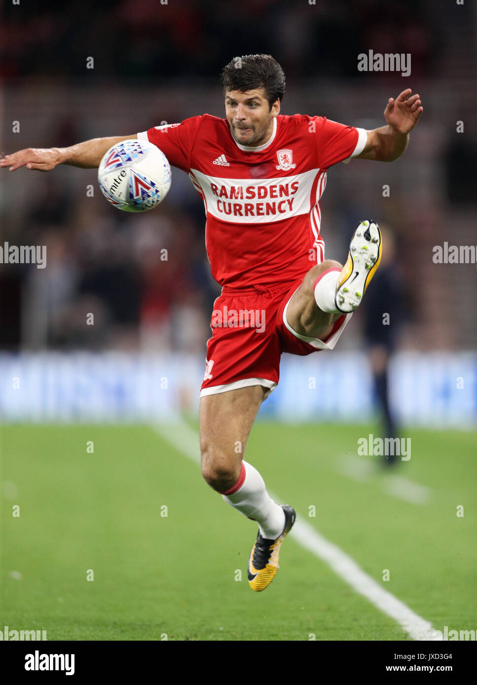 George Friend di Middlesbrough durante la partita del campionato Sky Bet al Riverside Stadium di Middlesbrough. PREMERE ASSOCIAZIONE foto. Data immagine: Martedì 15 agosto 2017. Vedi PA storia CALCIO Middlesbrough. Il credito fotografico dovrebbe essere: Owen Humphreys/PA Wire. RESTRIZIONI: Nessun utilizzo con audio, video, dati, elenchi di apparecchi, logo di club/campionato o servizi "live" non autorizzati. L'uso in-match online è limitato a 75 immagini, senza emulazione video. Nessun utilizzo nelle scommesse, nei giochi o nelle pubblicazioni di singoli club/campionati/giocatori. Foto Stock