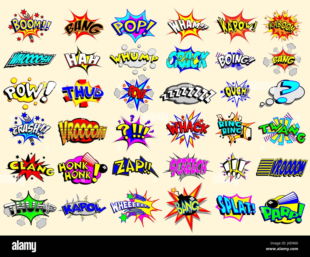 Colorata in stile fumetto didascalie di testo. Esplosioni e rumori Illustrazione Vettoriale