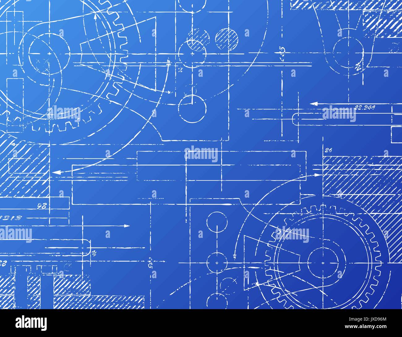 Grungy tecnica illustrazione blueprint su sfondo blu Illustrazione Vettoriale