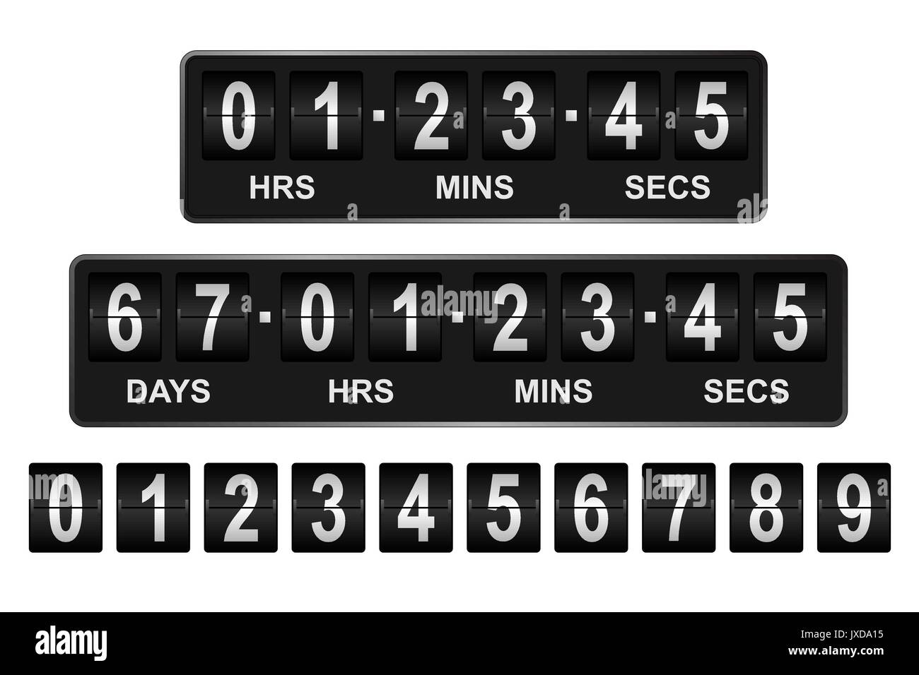 Meccanica del timer per il conto alla rovescia. In giorni, ore, minuti e secondi Illustrazione Vettoriale