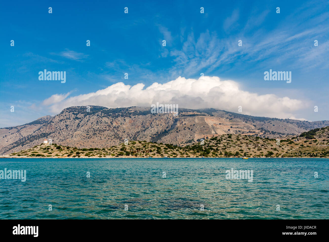 Lo splendido paesaggio di Symi island, vicino al monastero di Panormitis, Grecia Foto Stock
