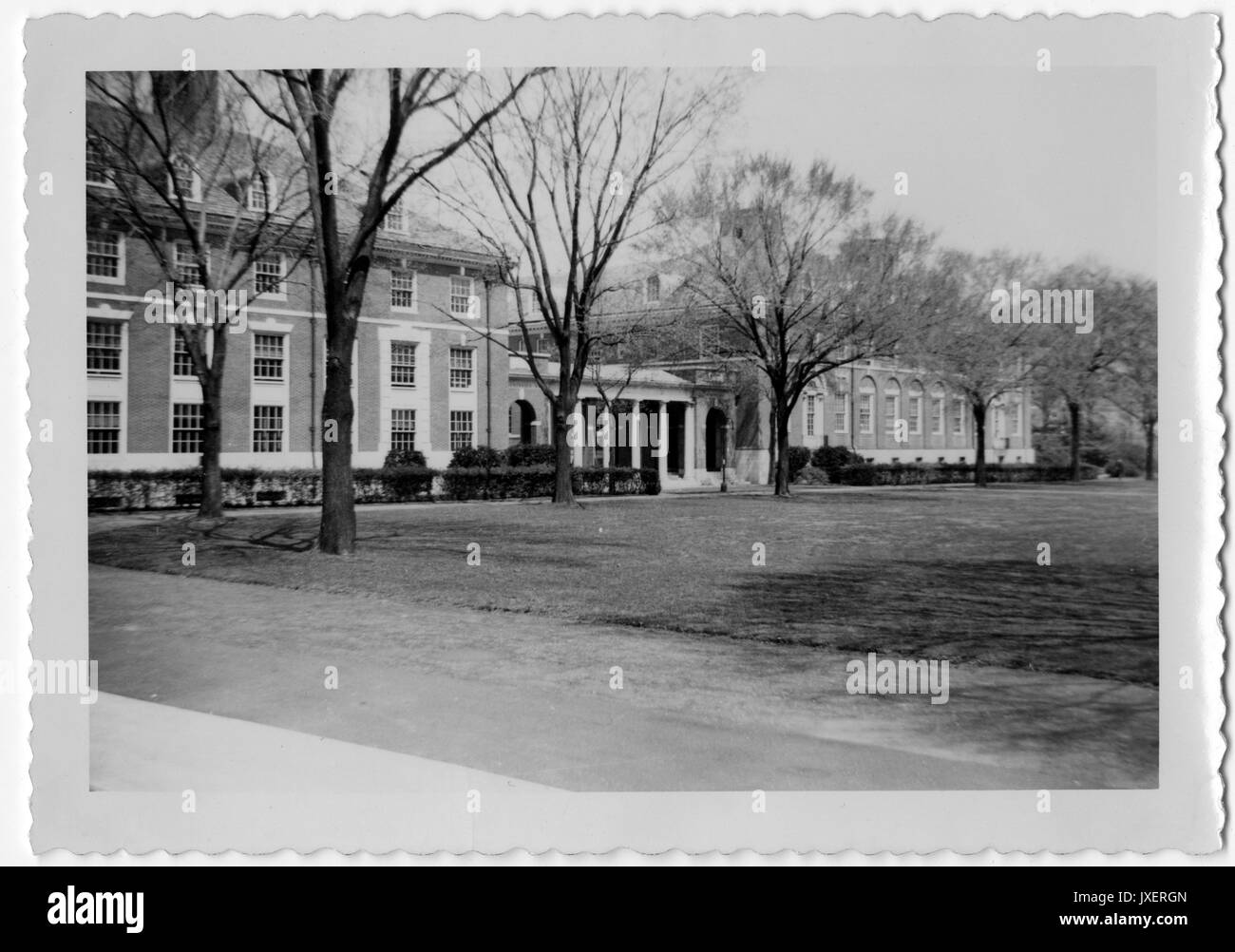 Edifici generale, Homewood, Mergenthaler Hall, sala Remsen esterno di Remsen e Mergenthaler sale, tra cui la passerella tra gli edifici, 1951. Foto Stock