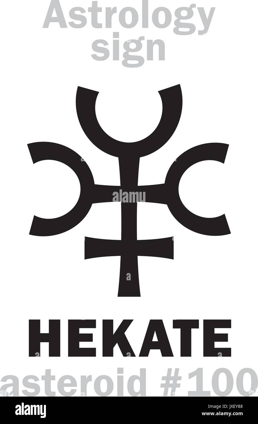 Alfabeto astrologia: HEKATE (Trivia), asteroide #100. Caratteri geroglifici segno (simbolo unico). Illustrazione Vettoriale