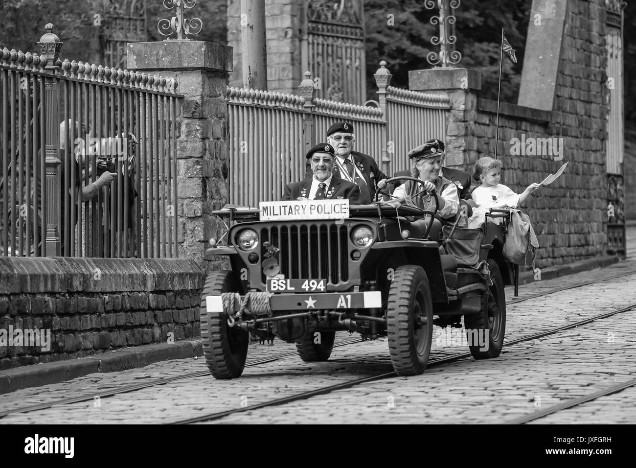 1940s Evento, National Tramway Museum, Crich, Agosto 2017 Foto Stock