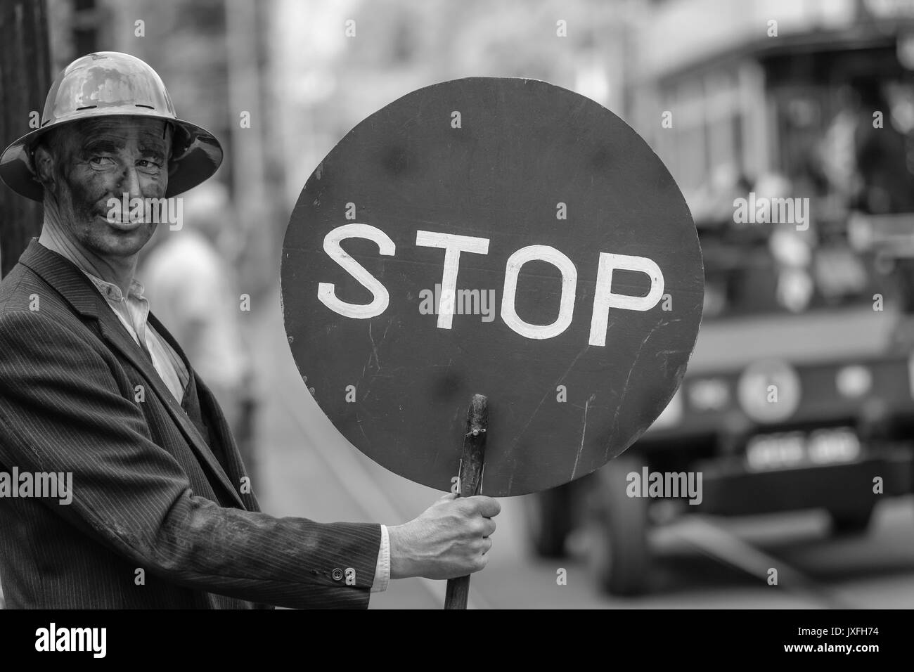 1940s Evento, National Tramway Museum, Crich, Agosto 2017 Foto Stock