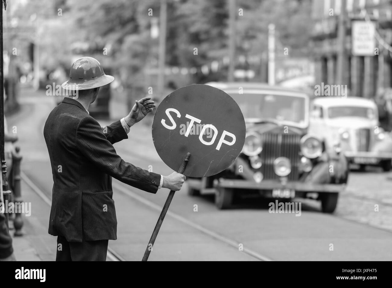 1940s Evento, National Tramway Museum, Crich, Agosto 2017 Foto Stock