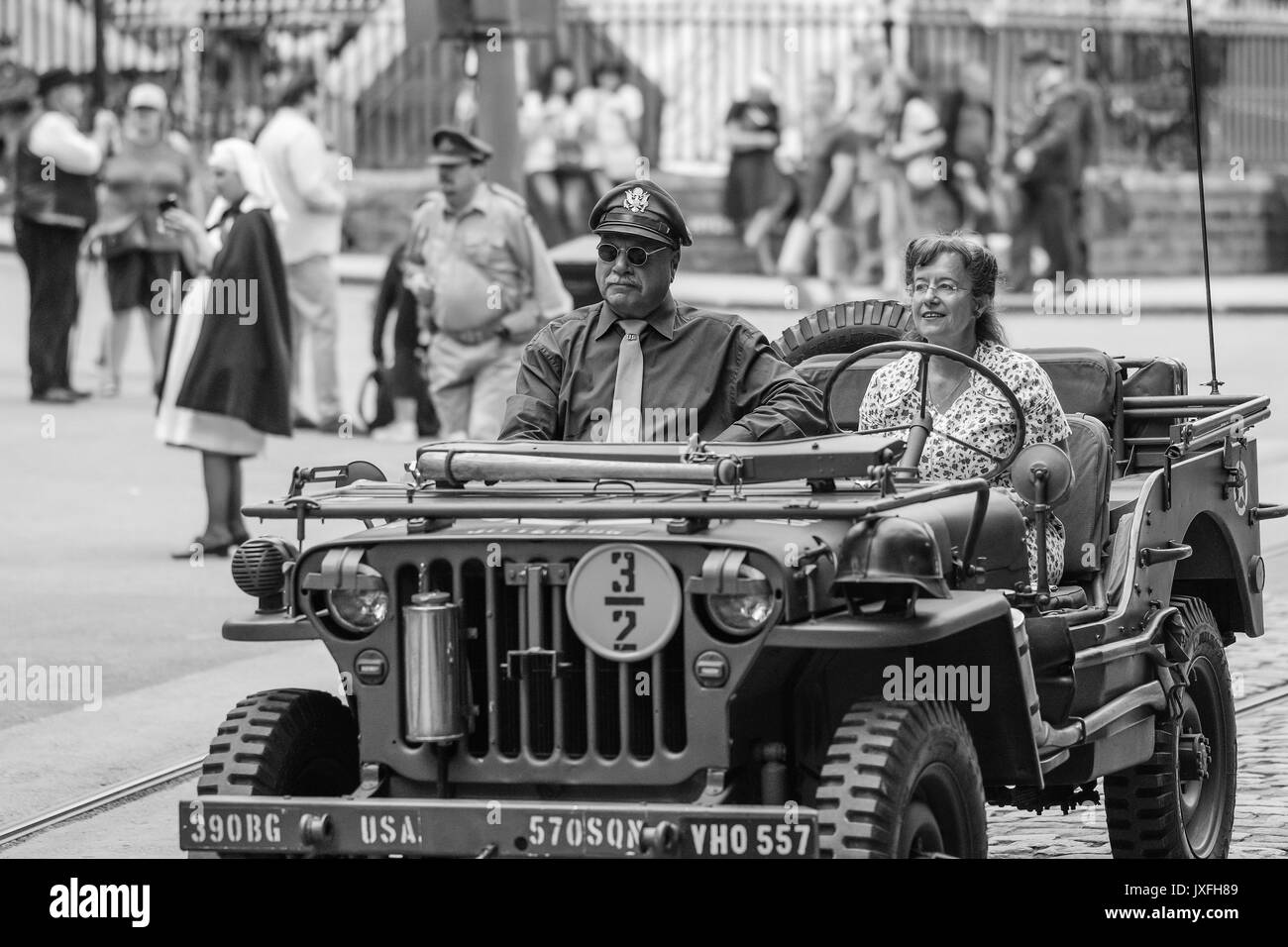 1940s Evento, National Tramway Museum, Crich, Agosto 2017 Foto Stock