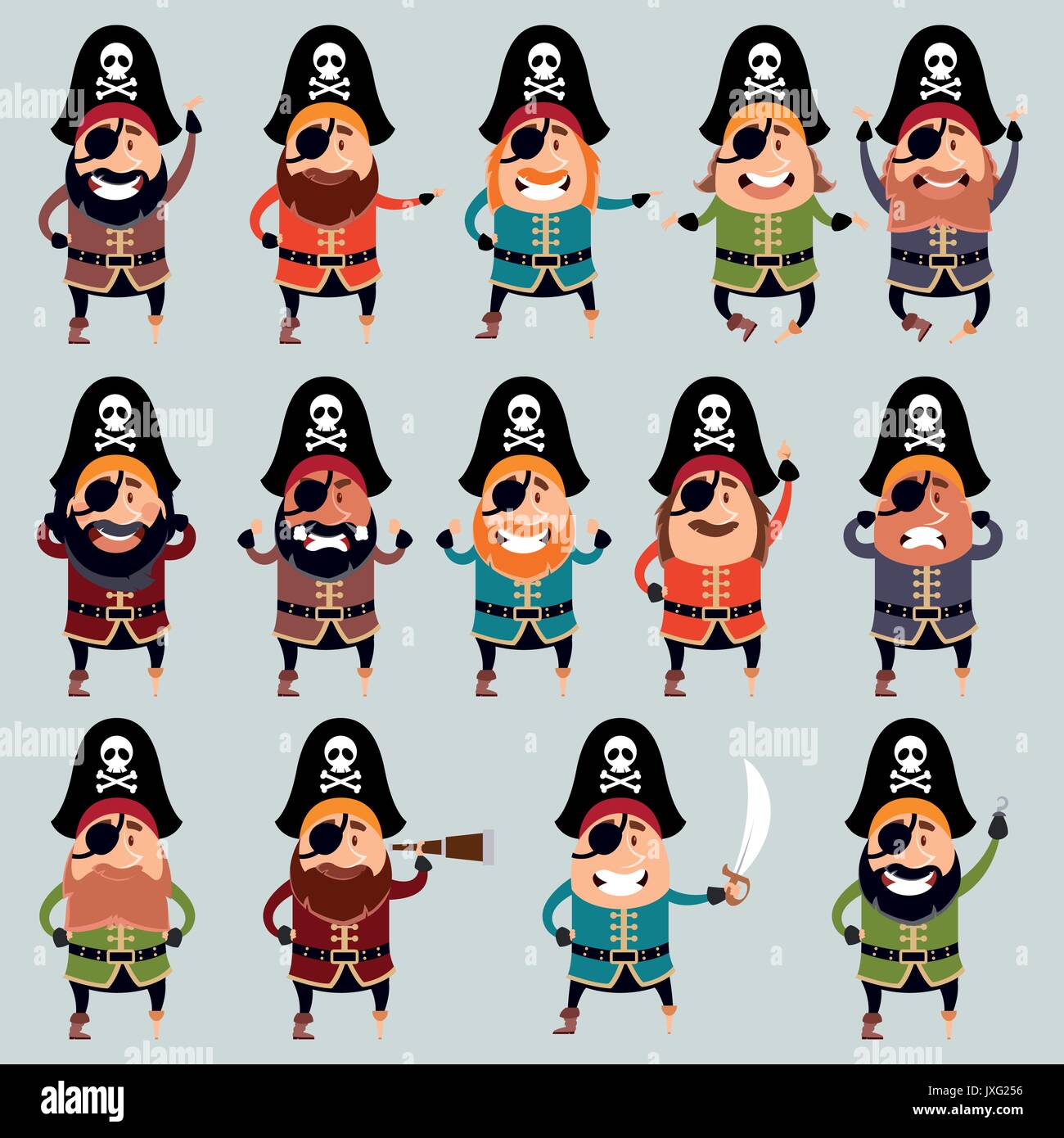 Set di piatto icone pirata Illustrazione Vettoriale
