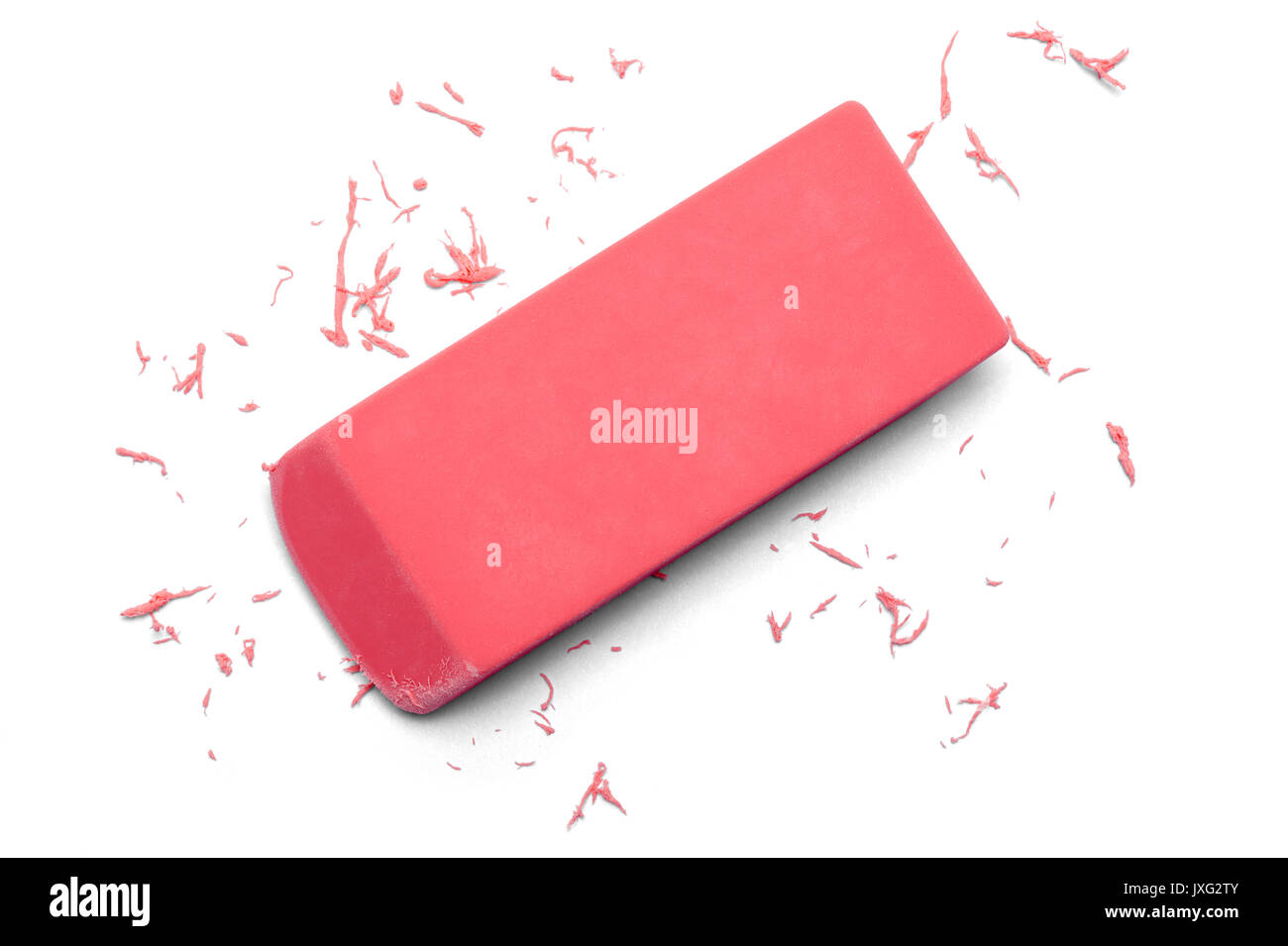 Usato rosa eraser in uso isolato su sfondo bianco. Foto Stock