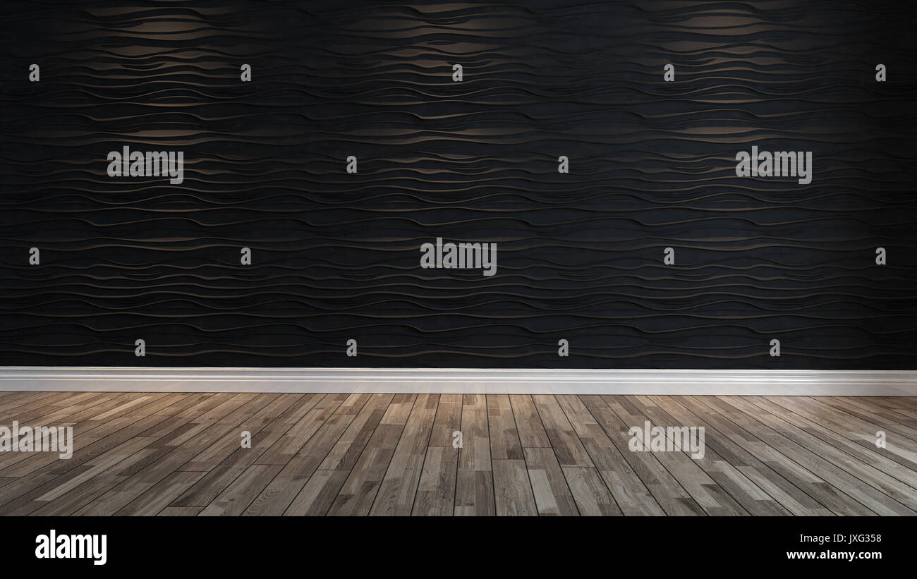 Vuoto onda nera parete con luce spot e parquet idea progettuale Foto stock  - Alamy