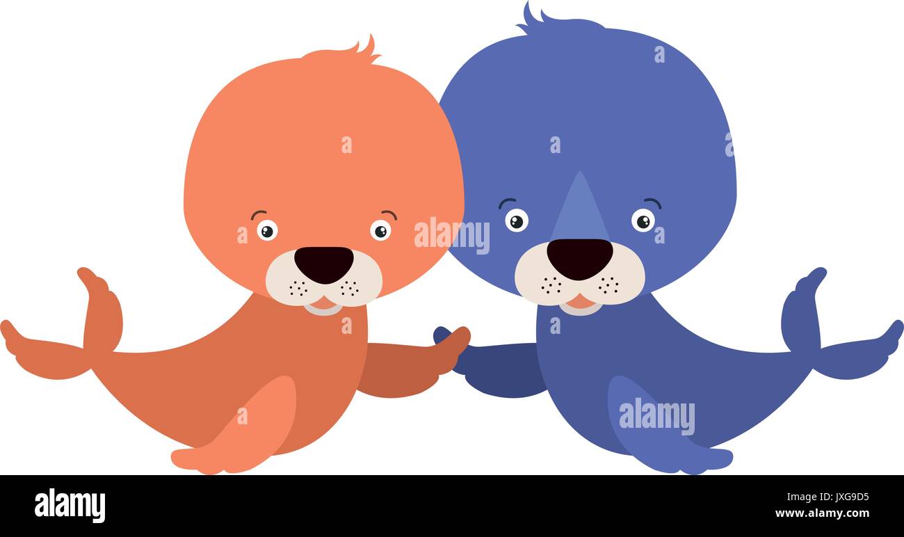 Sfondo bianco con colorati caricatura giovane graziosi animali acquatici delle guarnizioni Illustrazione Vettoriale