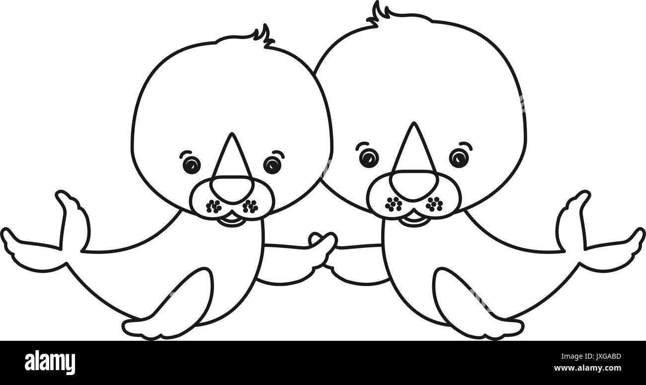 Sfondo bianco con silhouette caricatura giovane graziosi animali acquatici delle guarnizioni Illustrazione Vettoriale