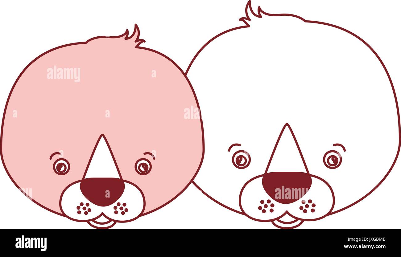 Sfondo bianco con colore rosso silhouette sezioni della caricatura volto giovane graziosi animali guarnizioni Illustrazione Vettoriale